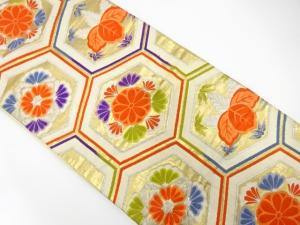 アンティーク　亀甲に桐・菊模様織り出し袋帯（材料）